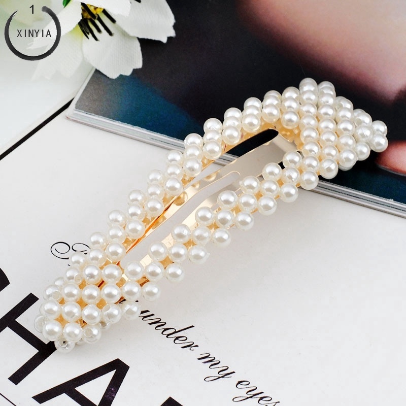 Jepit Rambut Model Barrette Hias Kristal / Mutiara Elegan untuk Wanita