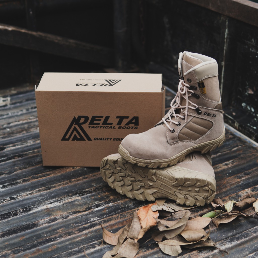 BEST SELLER !! SEPATU SAFETY BOOTS PRIA DELTA CORDURA TACTILCAL SEPATU UJUNG BESI CREAM-HITAM