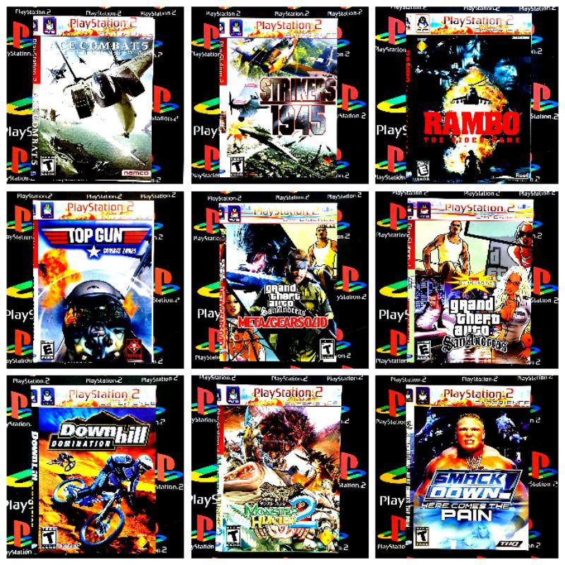 KOLEKSI KASET VIDEO GAME PS2 PESAWAT ACE COMBAT - SMACK DOWN - DOWNHILL - GTA -MONSTER HUNTER -RAMBO-PS2 NEED FOR SPEED UNDERGROUND-KASET PS 2 CARS-KASET PS2 PES TERBARU-KASET PS2 WINNING ELEVEN TERBARU