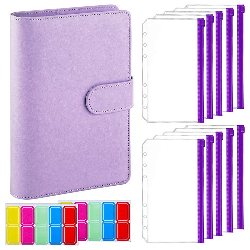 A6 PU Macaroon Loose-Leaf Binder Cover Buku Harian Buku Catatan Jurnal Perencana Penyimpanan Uang Tunai Amplop Tagihan dengan 10 pcs Folder Label Gratis