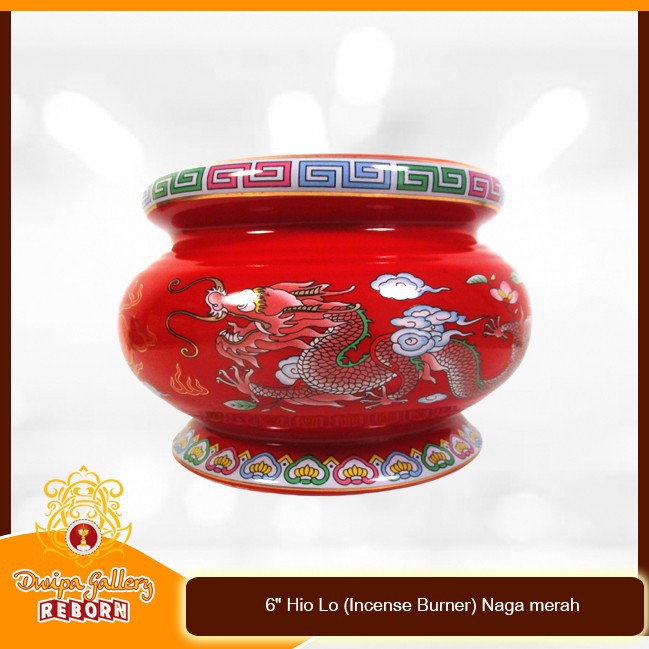 Tempat dupa Keramik 6&quot; Hio Lo (Incense Burner) Naga merah