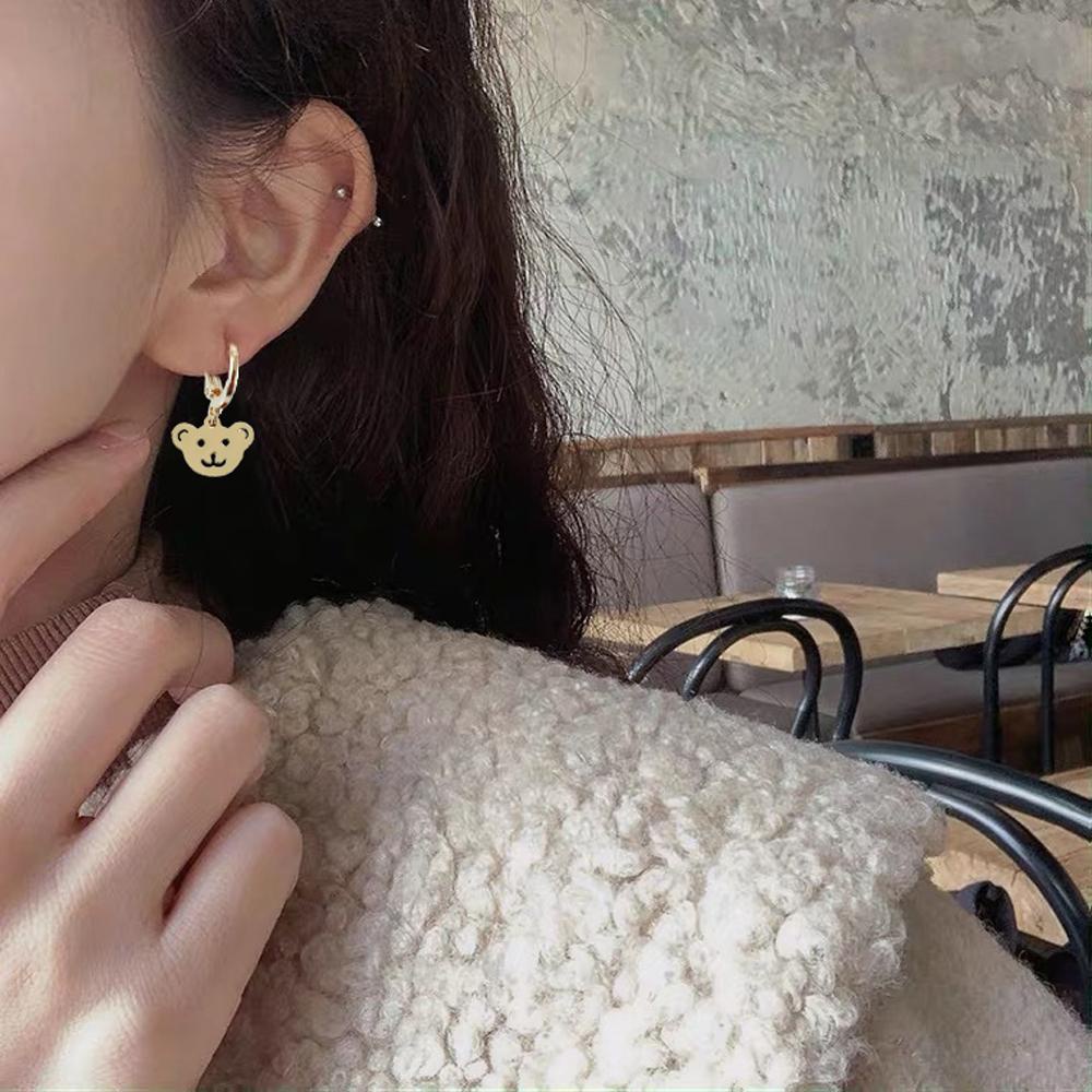 Anting Menjuntai Beruang QUINTON Lucu Keren Wanita Geometris Stud Earring Gadis Stainless Steel
