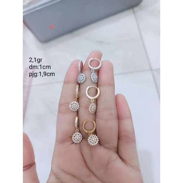 anting jepit donat + m. bunga full mp /anting perak asli silver 925 lapis emas/anting fashion wanita