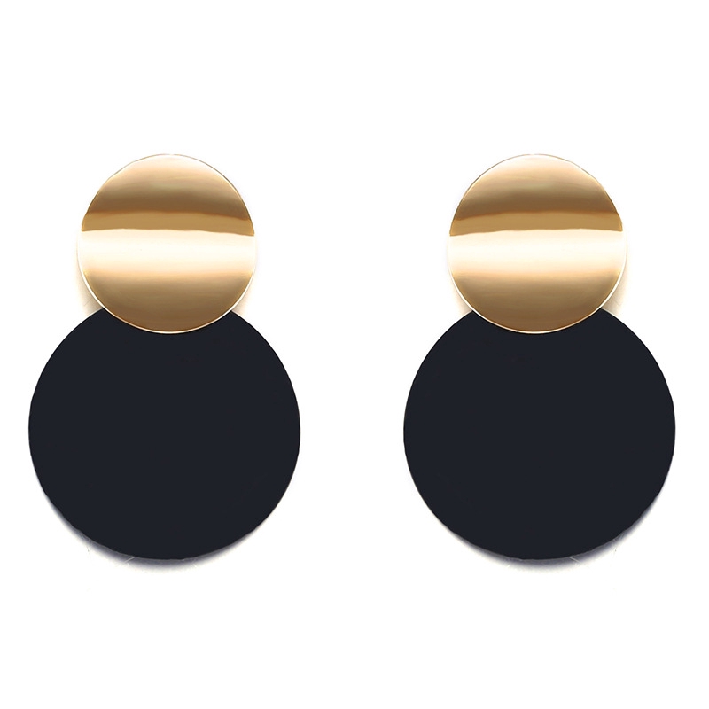 Anting Tusuk Asimetris Bentuk Bulat Bahan Metal Warna Gold / Hitam Gaya Korea Untuk Wanita