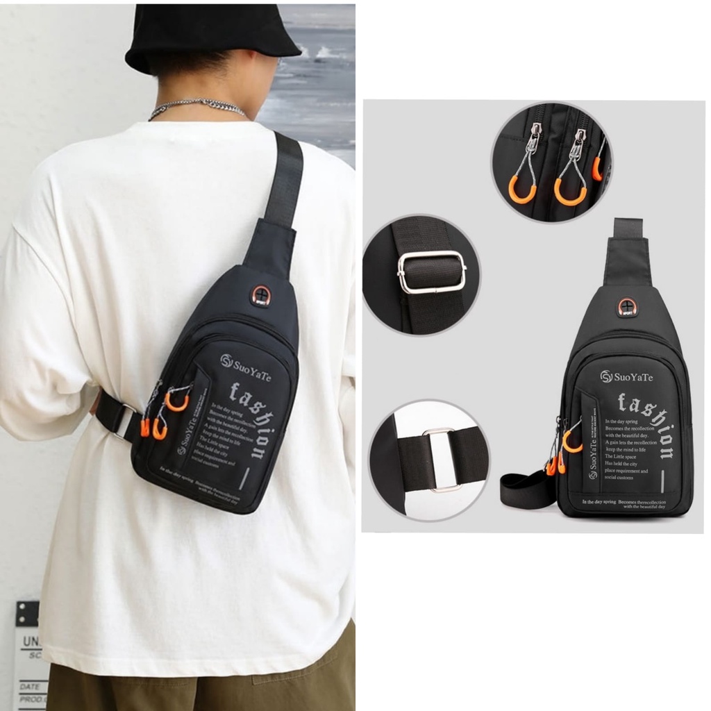 TAS SELEMPANG PRIA ANTI AIR PREMIUM HITAM TA526B5 CHAMBER WAISTBAG COWOK KEREN BAHU DADA PUNGGUNG IMPORT SIMPLE KEKINIAN REMAJA LAKI BATAM BRANDED FASHION DISTRO