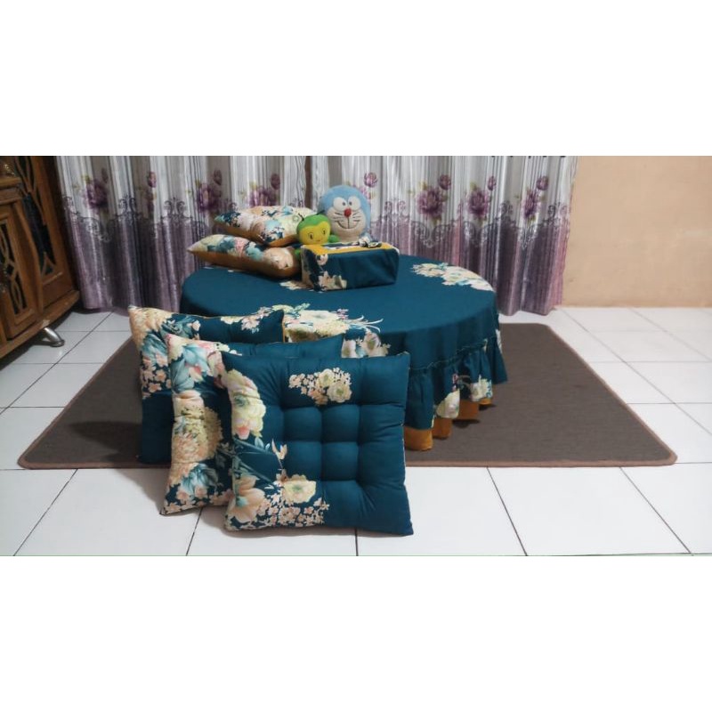 Set Osin " Alas Meja Bulat Ukuran Standar 5 Bantal duduk free Kotis"