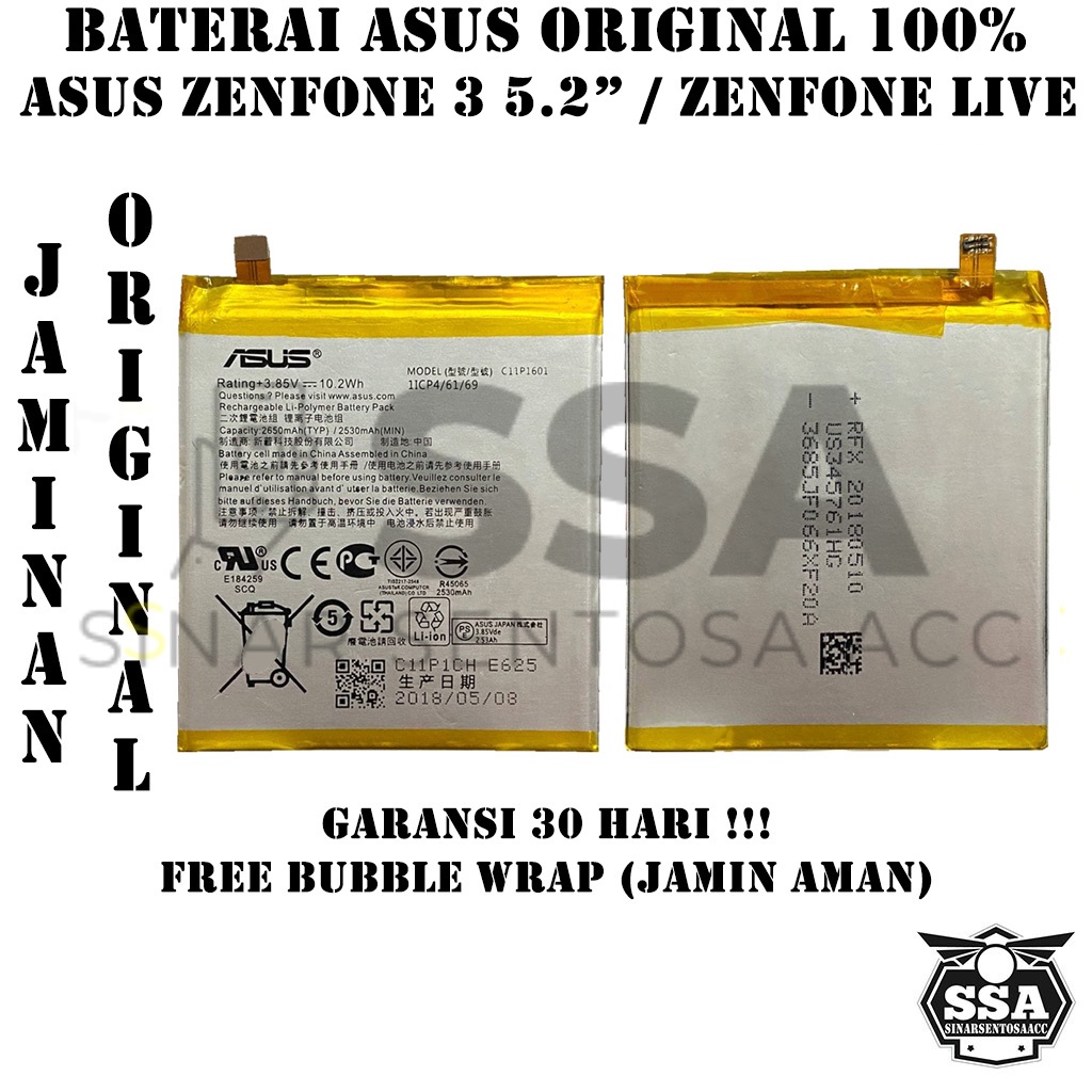 Baterai Original 100% Asus Zenfone 3 5,2&quot; Zenfone Live ZB501KL ZE520KL C11P1601 5.2 INCH HP Batre Batrai Battery Ori Garansi Awet