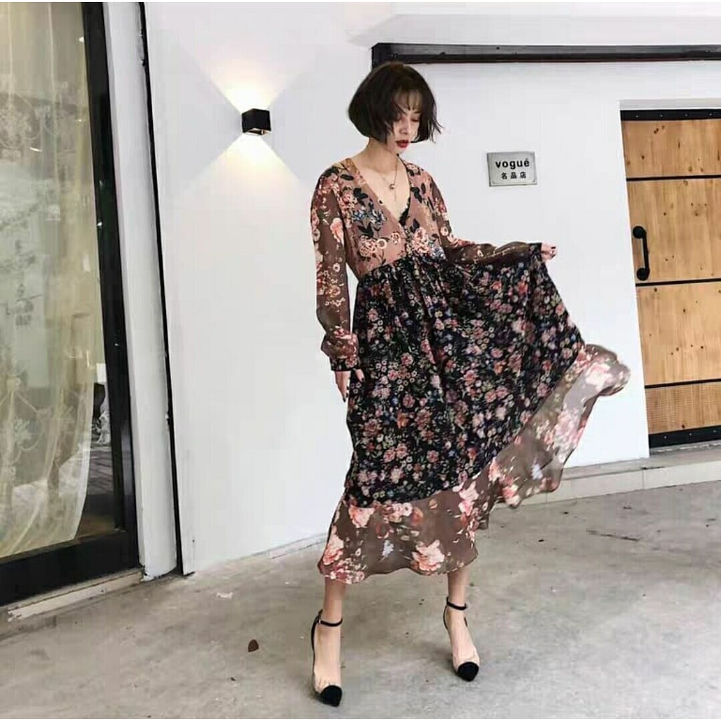 NGJ 3M 11160 BROWN MAXI DRESS PREMIUM GROSIR FASHION IMPORT THREE M TM