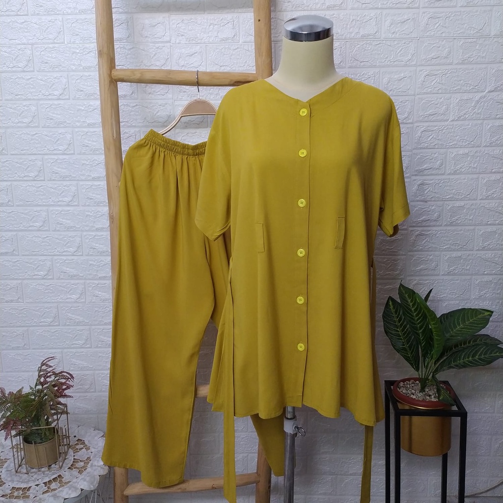 [BISA COD] One Set Rayon Premium Polos Tali Pinggang - Setelan Rayon Polos Tali Pinggang - Baju Set Wanita Dewasa Polos Rayon Adem - Setelan One Set Wanita Polos Rayon Adem
