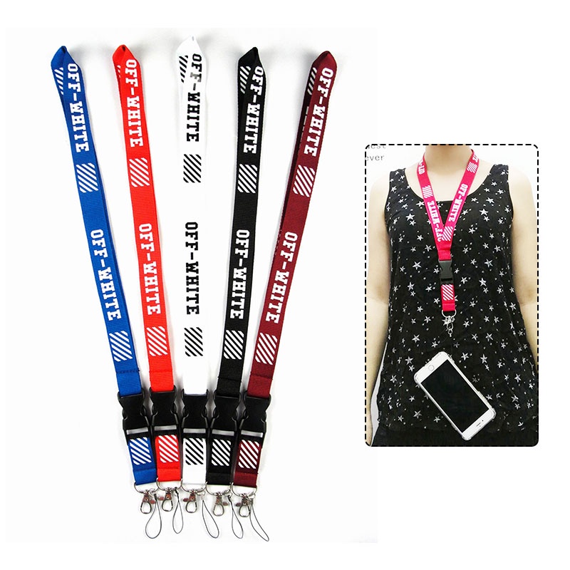 Off-WhitePutih pucat tali lanyard Tali Kamera Tali Ponsel Merek Lanyard Untuk Gantungan Kunci Sling Gantungan Kunci Pemegang ID Card Anti Hilang