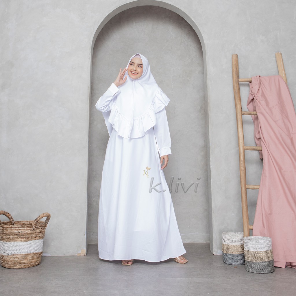 Baju gamis putih syari M L XL pengajian manasik busana muslim wanita-2