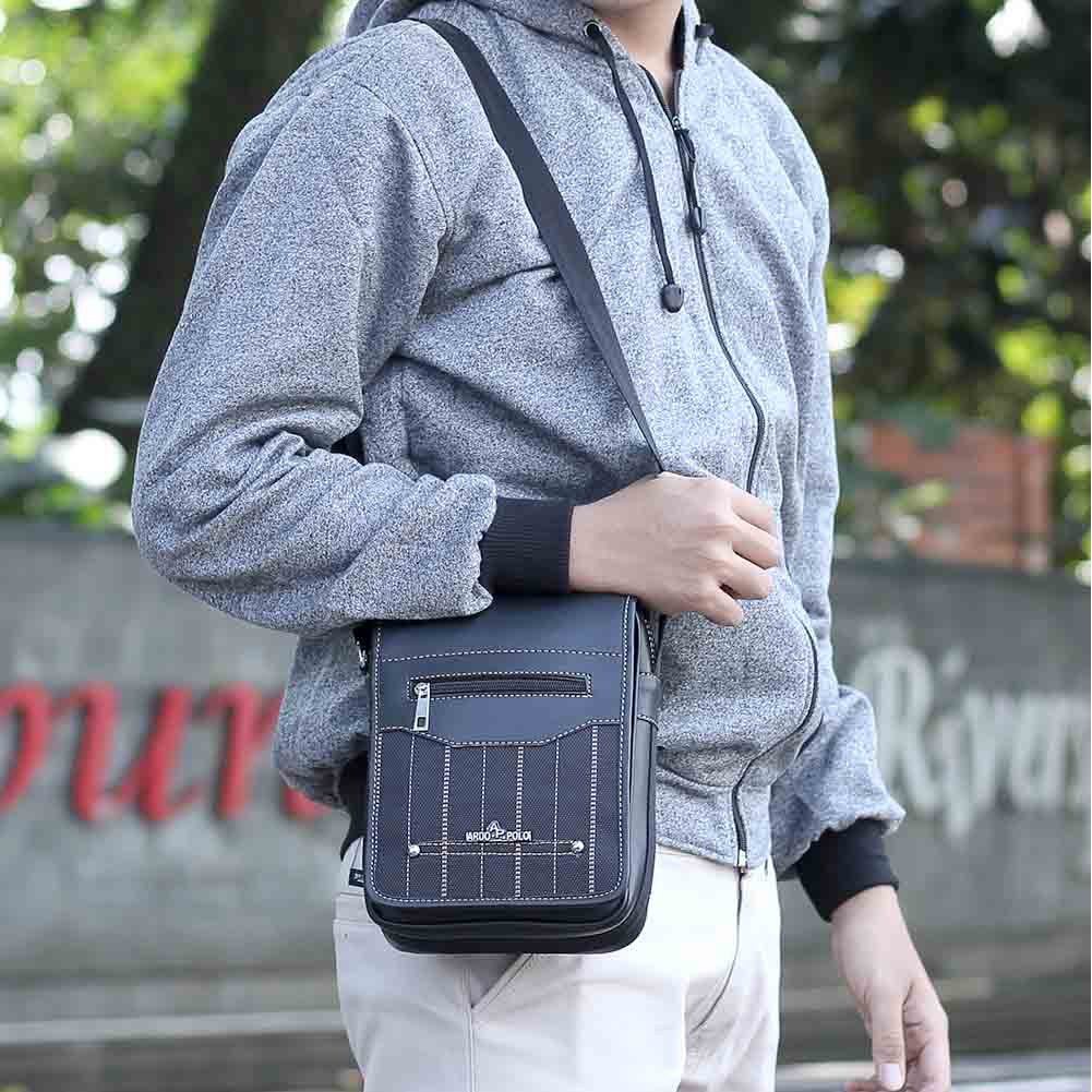 Tas Selempang Sling Bag Pria Kecil Kulit Sintetis Distro Terbaru Keren