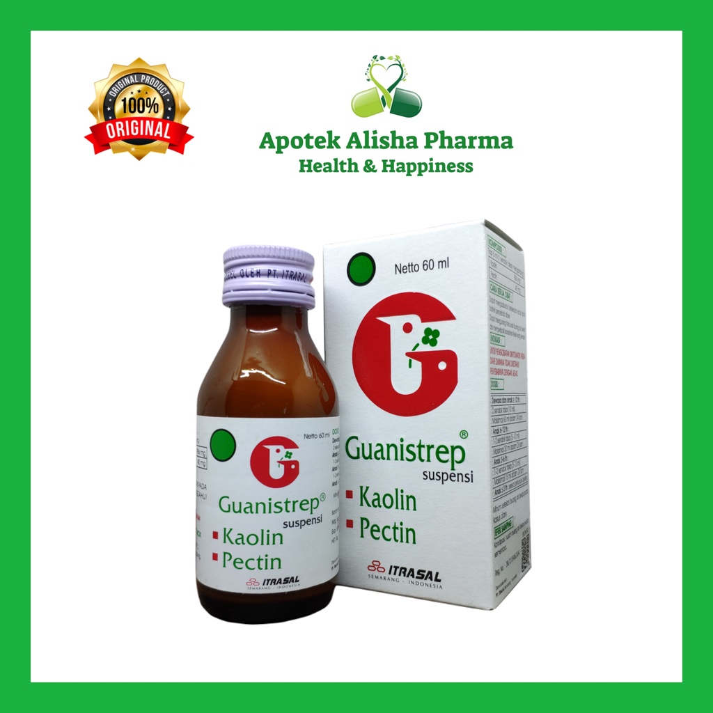 Guanistrep Suspensi 60ml - Guanistrep Kaolin Pectin Sirup Obat Diare/Mencret Bayi/Anak / Guanistrep Syrup