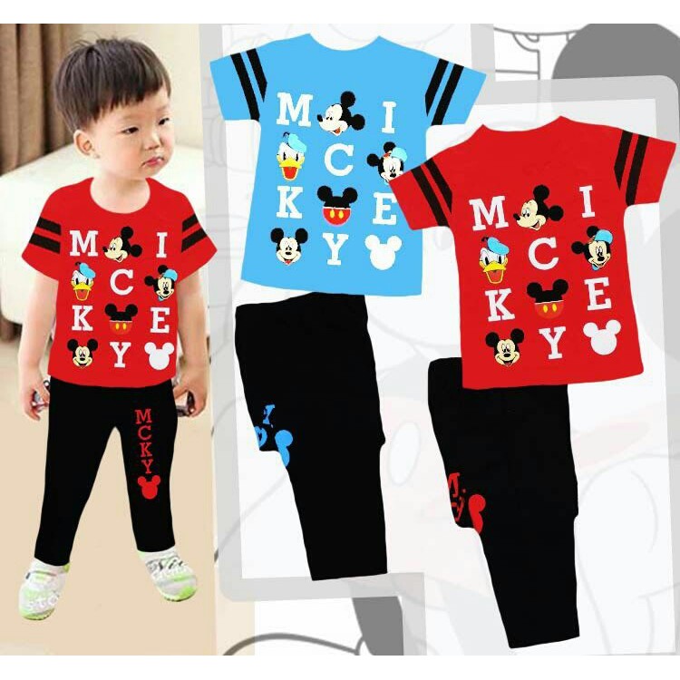 Baju Setelan Anak Laki Cowok London Kids Mickey Celana Panjang Hitam