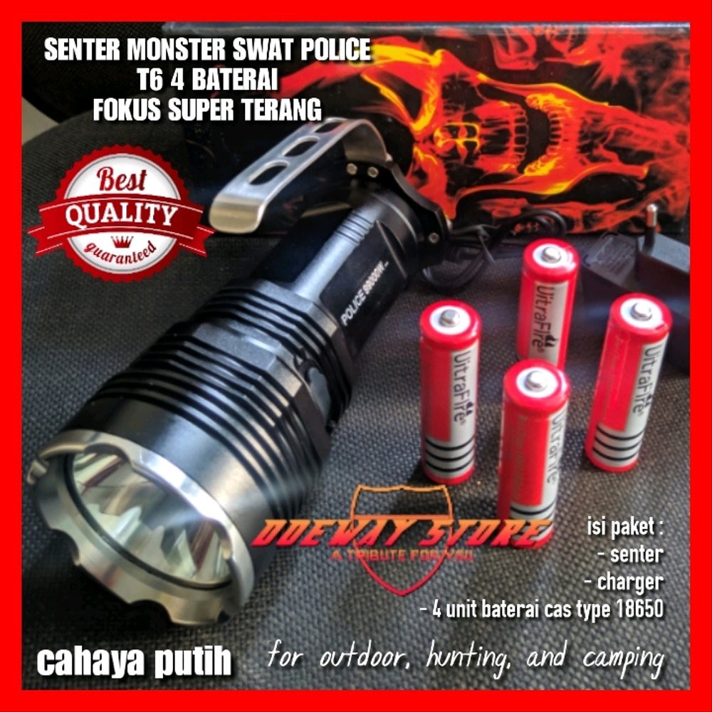 Order Langsung Senter Swat Police Monster 99000W T6 4 Batre Super Terang Terlaris