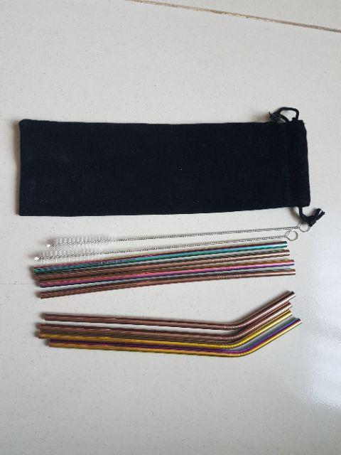 [ready] Set 8 In 1 Sedotan Stainless Steel Warna Lengkap Free Brush / Sikat