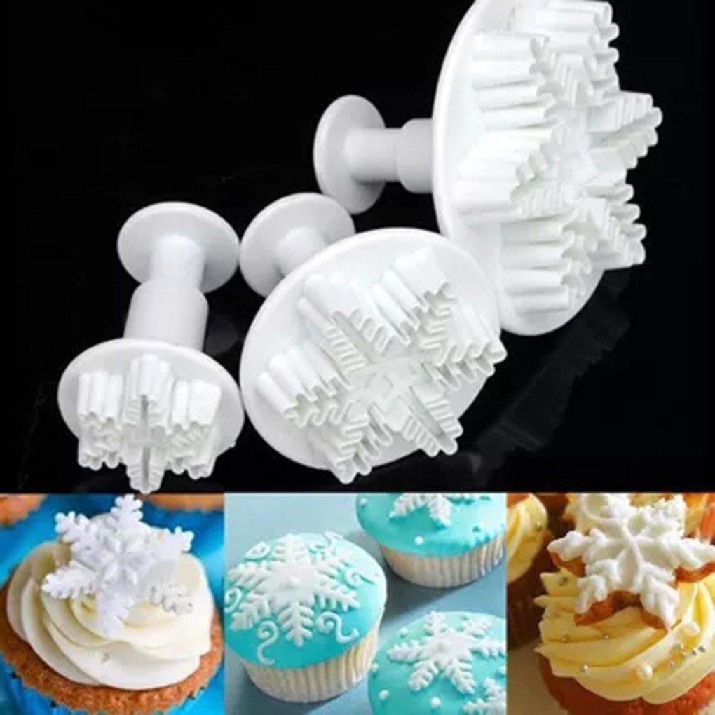 3pcs Cetakan Adonan Kue Fondant Bentuk Snowflake Bahan Plastik Food Grade