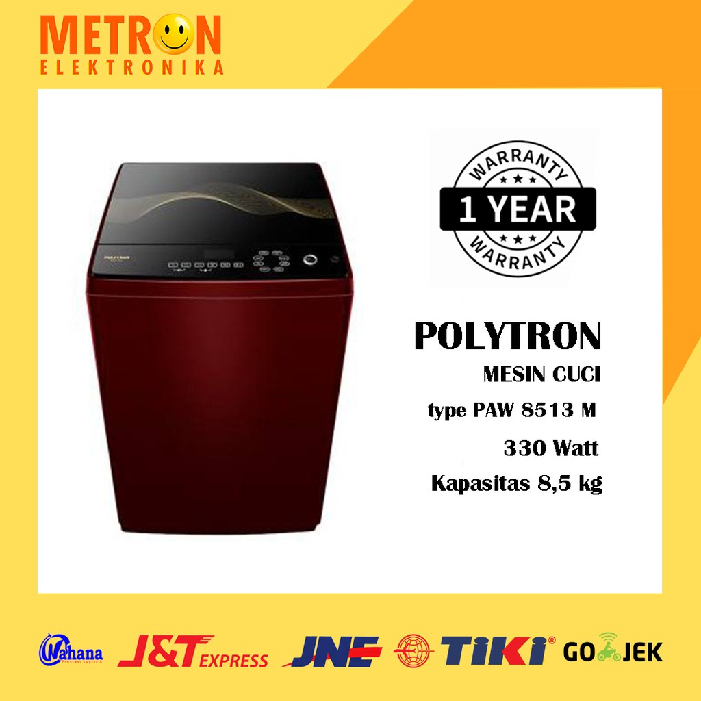 POLYTRON PAW 8513 M / MAROON MERAH / MESIN CUCI FULL AUTO OTOMATIS 8.5 KG / PAW8513