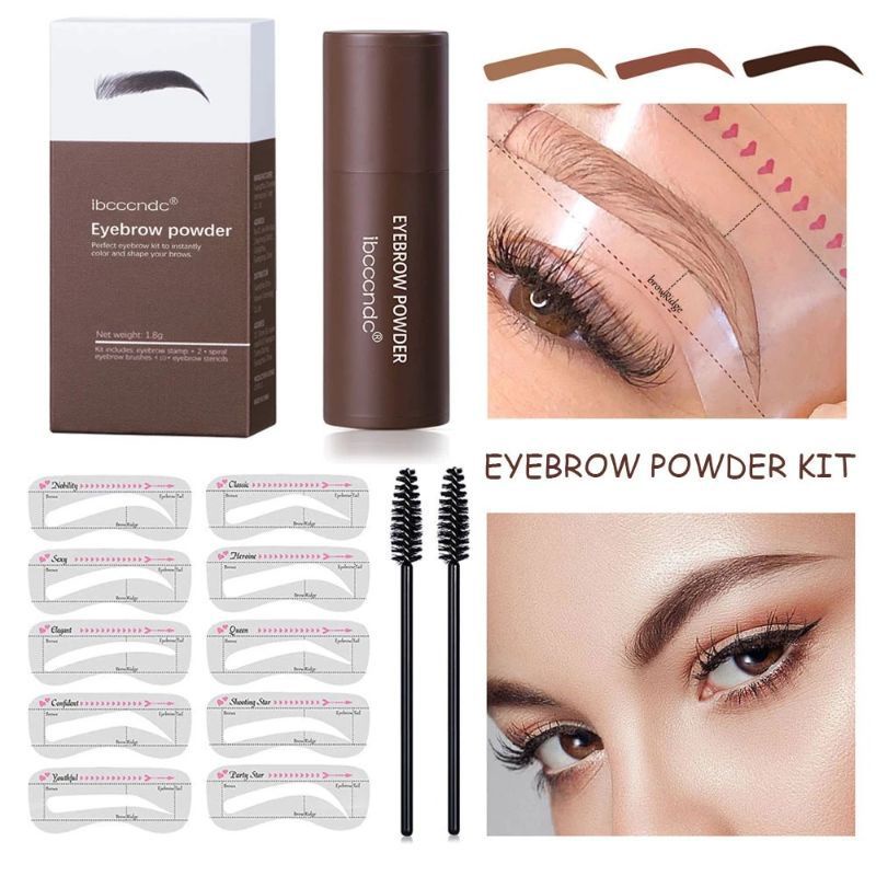 IBCCCNDC Eyebrow Powder Plus Brushes And Stencils Cetakan Alis Instan Bedak Alis Waterproof 10 Model Original Terlaris