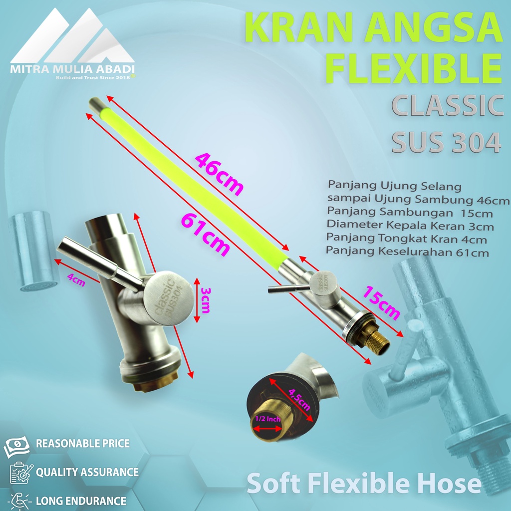 KRAN ANGSA FLEXIBEL PREMIUM WASTAFEL KRAN DAPUR 1/2 inch SUS 304