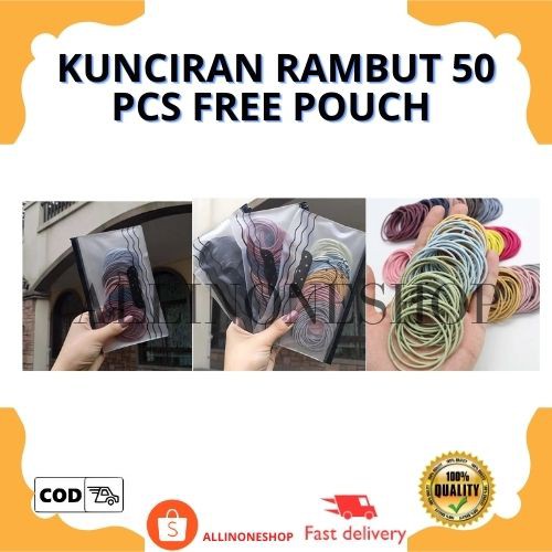 Kunciran Rambut Elastis Polos Gaya Korea Isi 100 Pcs Plus Pouch