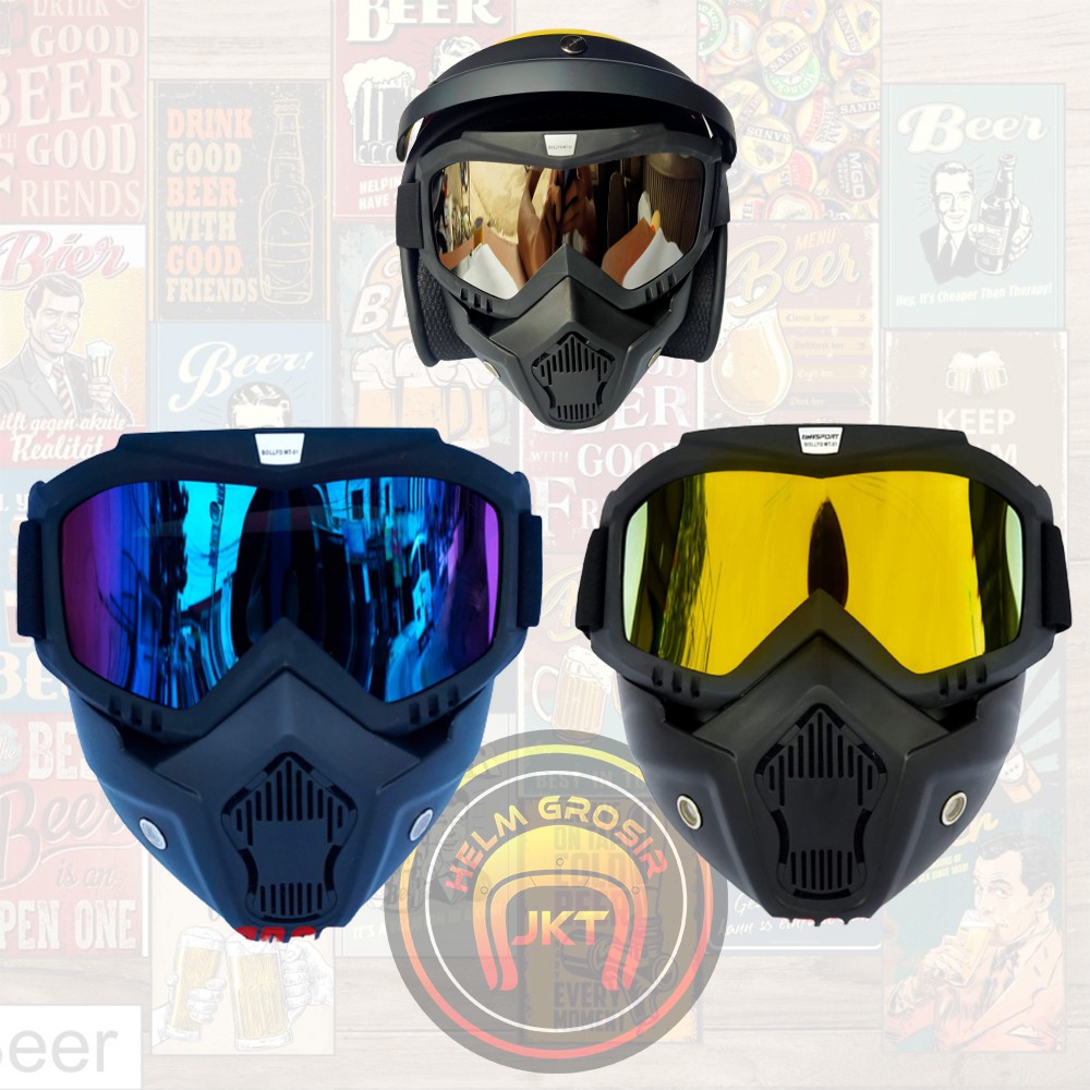 Goggles Kacamata + Masker Full Face Helem Google Mask Helm Gun Ski Motor Cross Topeng Kaca Mata Trail Air soft Motocross Pet Bogo