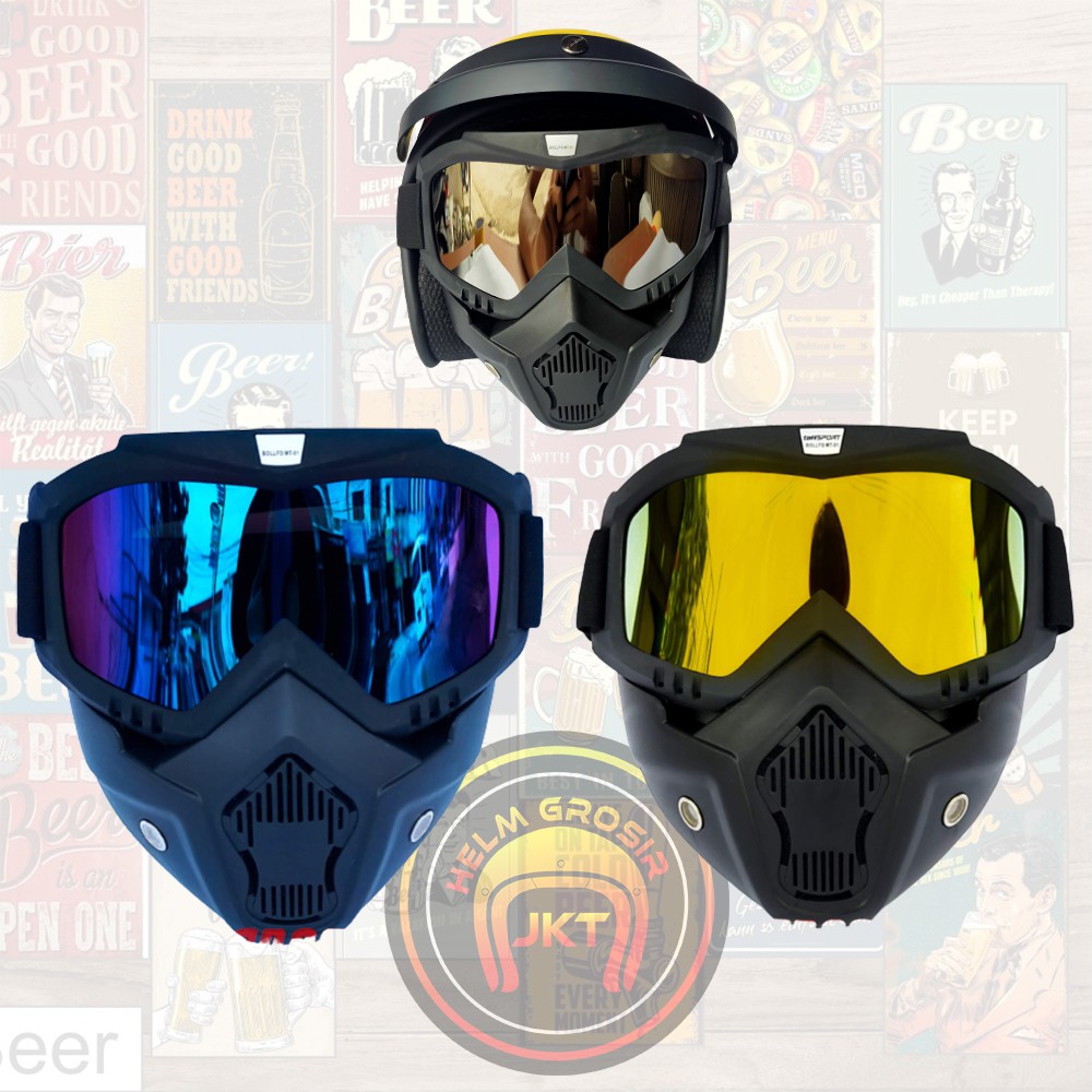 Goggles Kacamata + Masker Full Face Helem Google Mask Helm Gun Ski Motor Cross Topeng Kaca Mata Trail Air soft Motocross Bogo