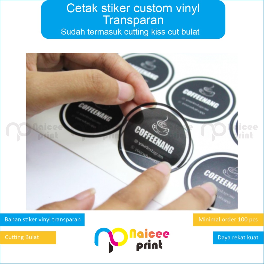 

cetak stiker transparan print stiker lebel produk logo kue makanan custom bulat murah