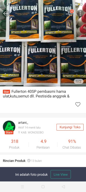 Fullerton 40sp Pembasmi Hama Ulat,kutu,semut Dll. Pestisida Anggrek & Tanaman Hias