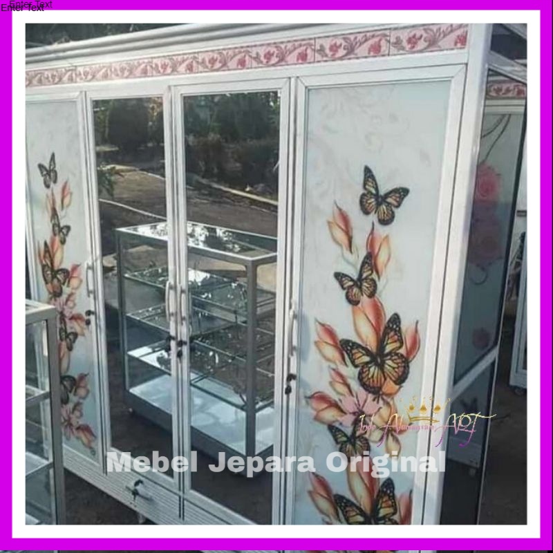 Lemari Pakaian Kaca Besar 4 Pintu Bahan Alumunium Kokoh Awet