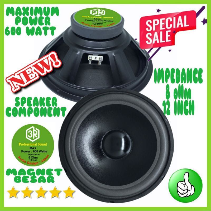Speaker Component 3R 12 Inch Woofer Magnet Besar 600 Watt 8 Ohm