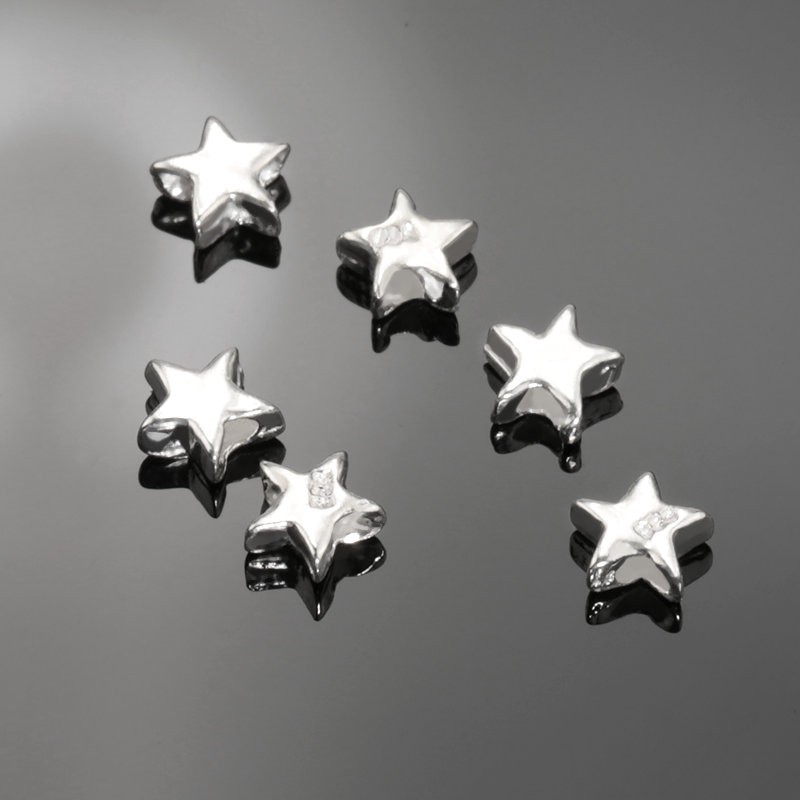 925 Silver Star Beads Spacer Longgar Kalung 10pcs