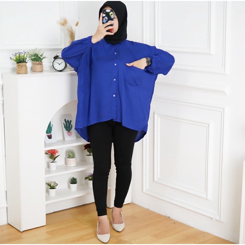 Tq88indonesia Fashion Kemeja Jumbo Wanita Lengan Panjang Terbaru / HANNA SHIRT KEMEJA RAYON OVERSIZE / Kem  / Hem Polos / Busana Casual Cewek / Ootd Kekinian / Outfit