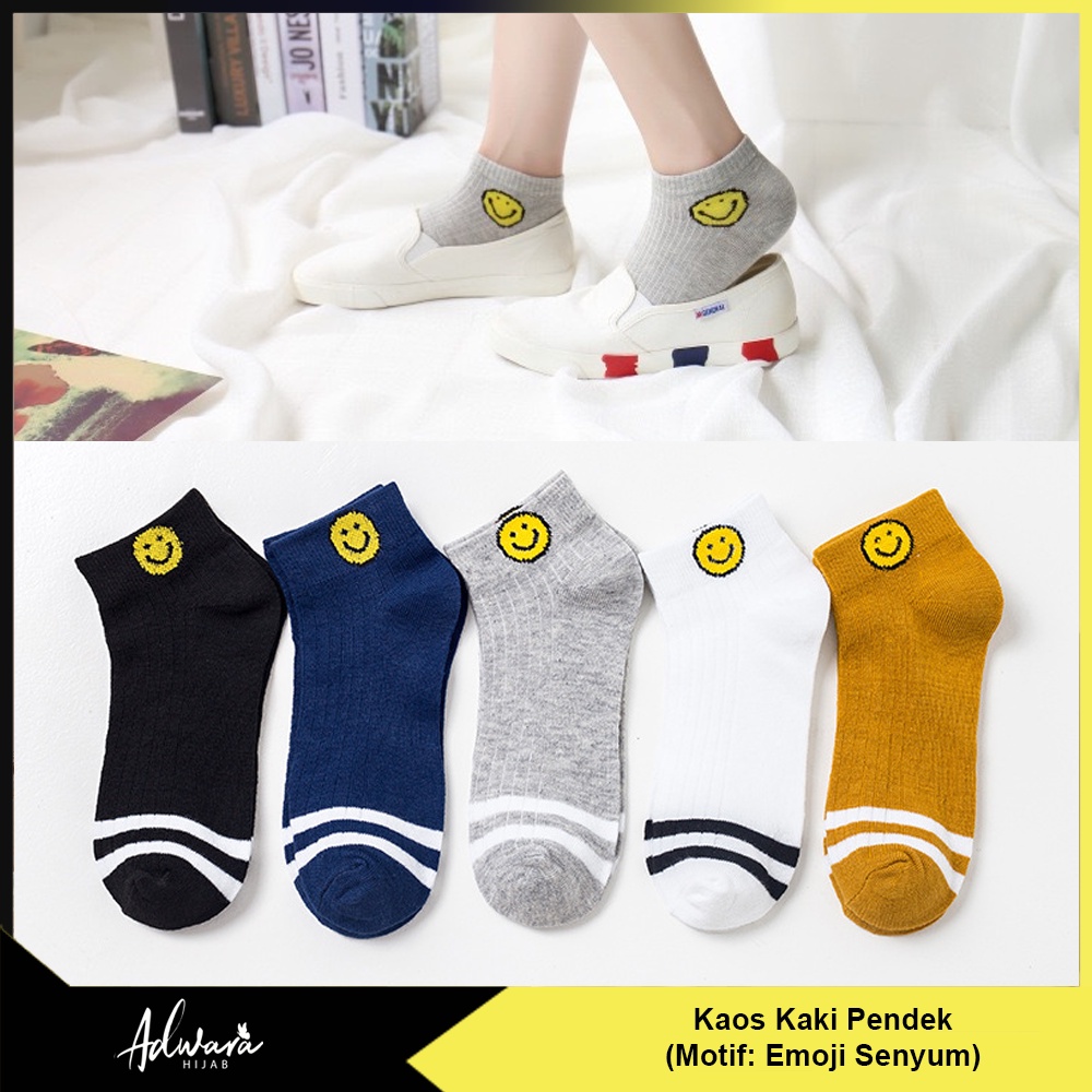 Kaos Kaki Pendek Wanita Semata Kaki Motif Emoji Smile (Sudah Dikemas Plastik OPP)