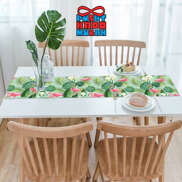 Table Runner Taplak Meja Motif Daun / Flamingo / Abstrak Size 140x40 cm - Pusat Kado Murah