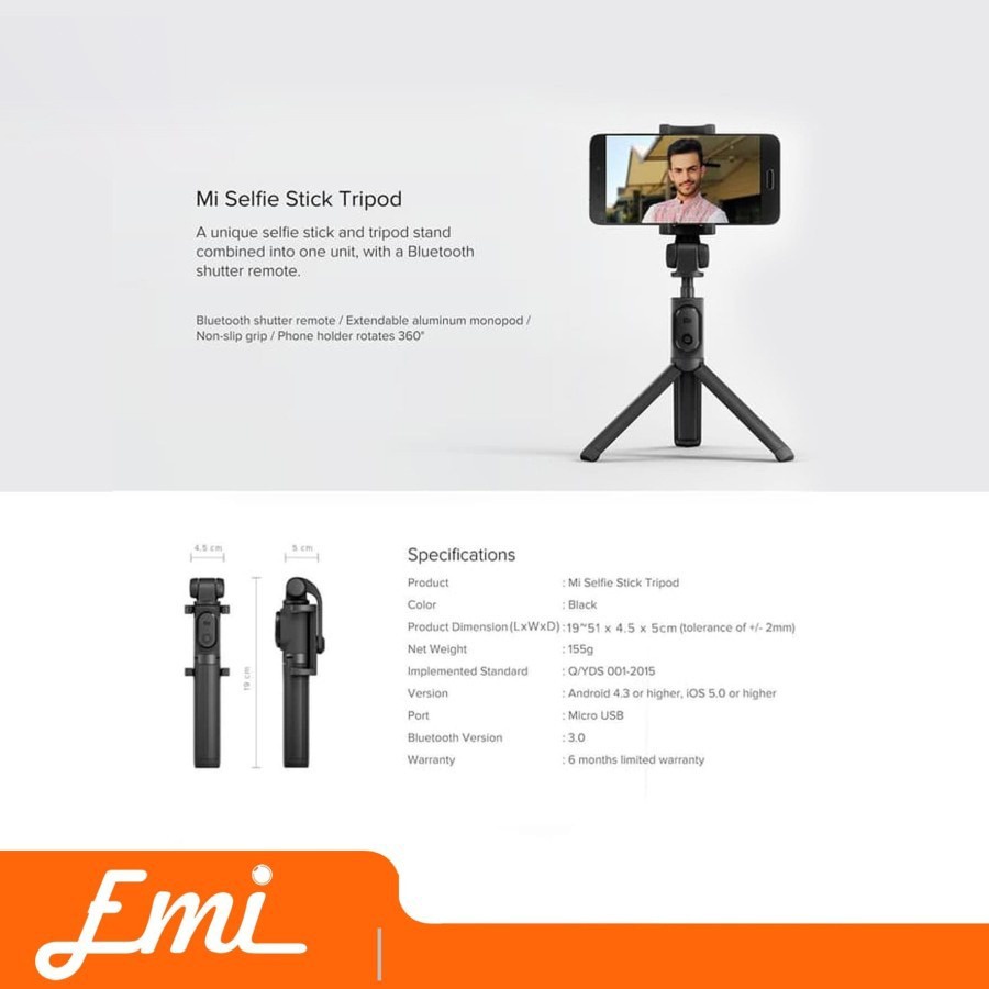 Tongsis Selfie Stick Tripod with Bluetooth Remote Shutter