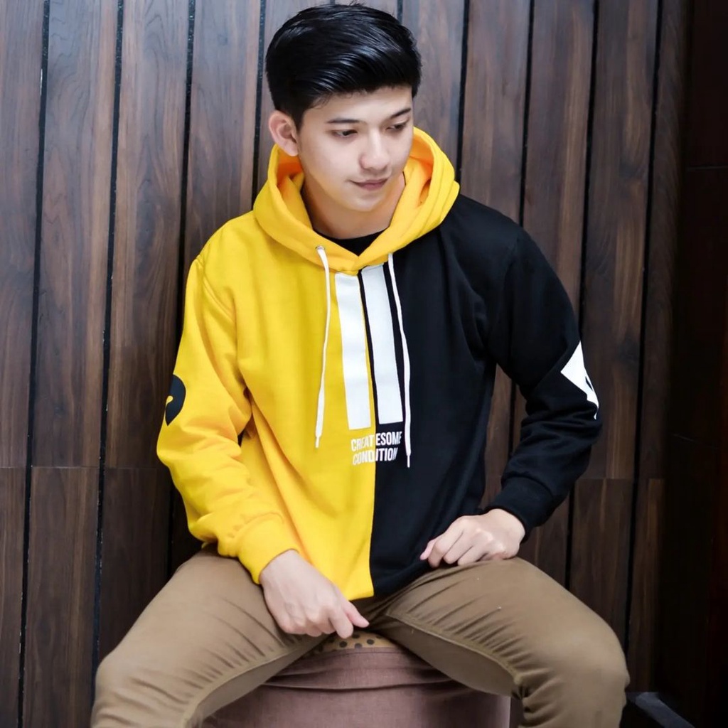 BECAUSE Hoodie Sweater Jacket Oversize Pria Outerwear Kekinian Gaya Casual &amp; Simple Korean Style