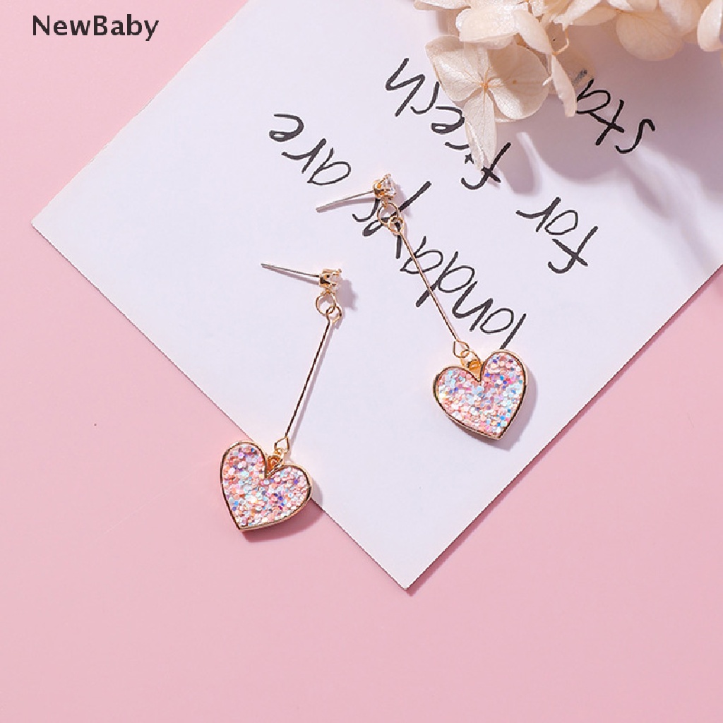 NewBaby Women Crystal Pink Heart Long Drop Dangle Earrings Ear Studs Jewelry Gift ID