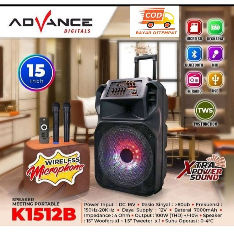 Speaker Advance K1512B Speker Meeting Bluetooth 15inchi free 2 mic