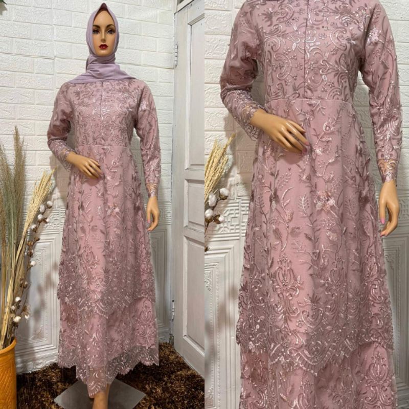 Produk original gamis tingkat melayu//gamis tulle tingkat//gamis lebaran//gamis lamaran