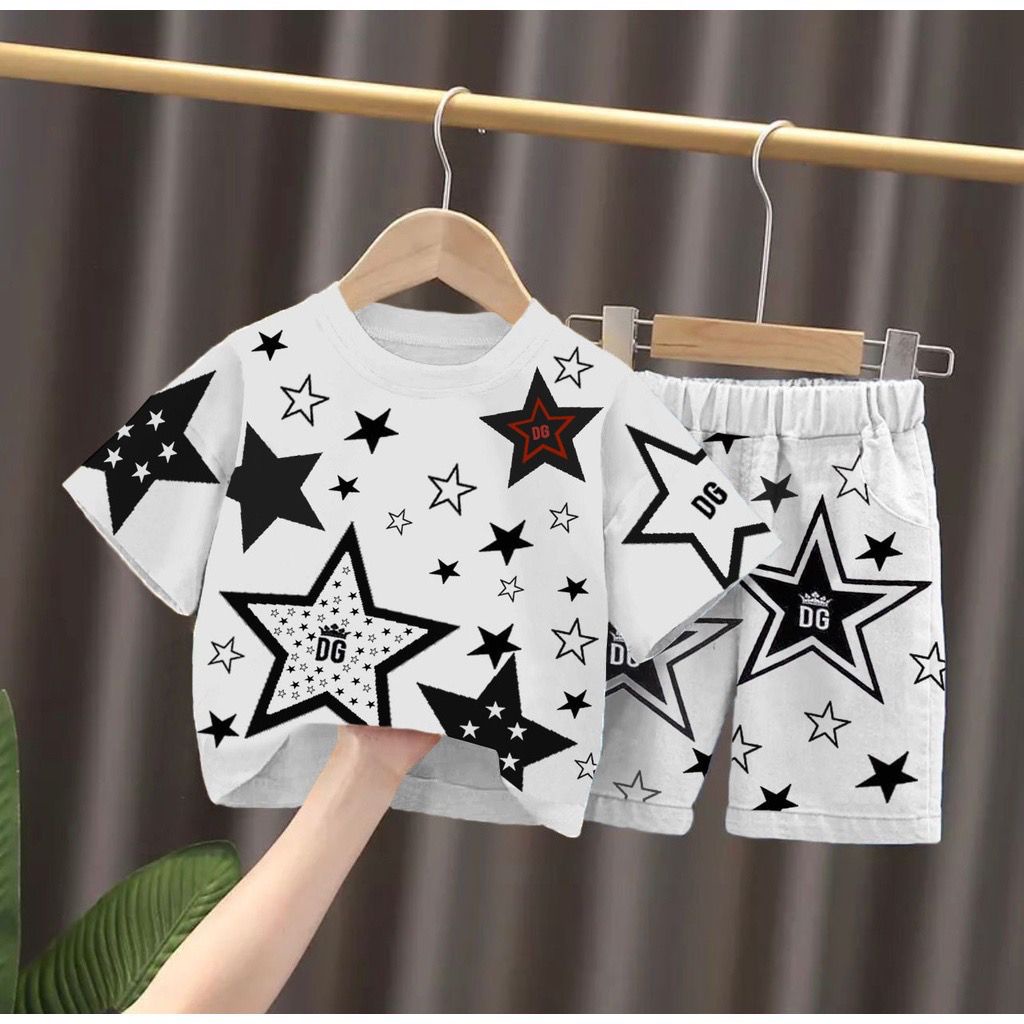 new-fashion setelan baju trendy bayi anak motif star bintang dg usia 6 bulan-5 tahun bahan katun premium terbaru terlaris termurah/ new-fashion setelan baju trendy bayi anak laki-laki/ new-fashion setelan baju trendy bayi anak perempuan