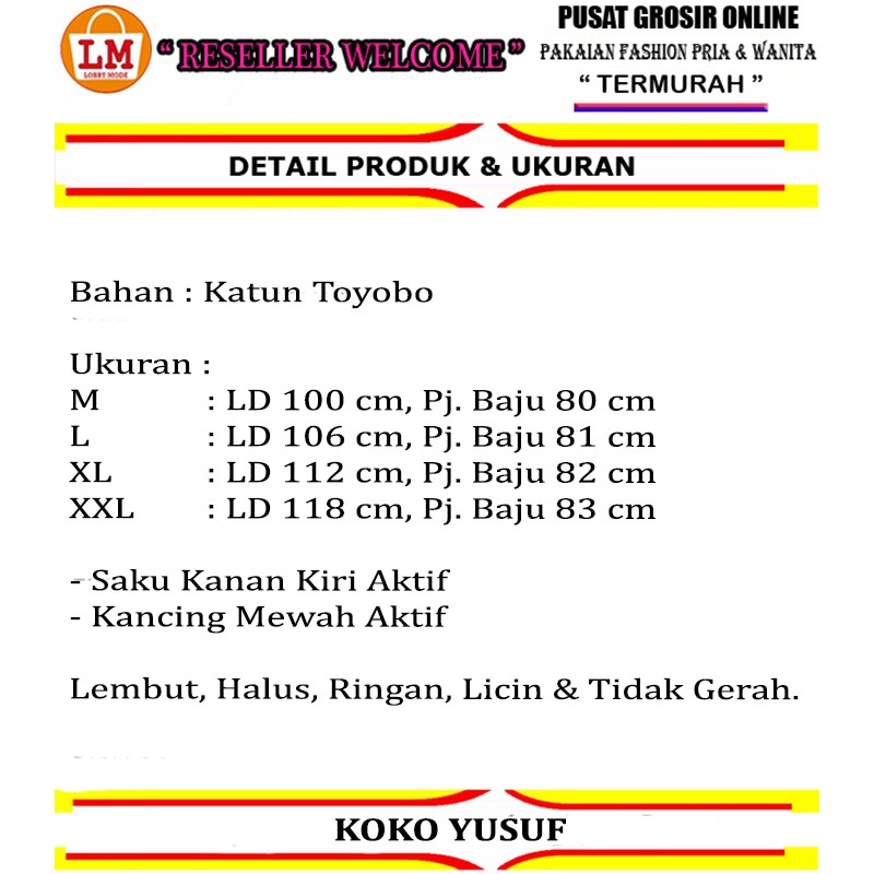 TERMURAH TERLARIS Baju Muslim Pria KOKO YUSUF KATUN Lengan Panjang TERBARU LMS 25749-25755