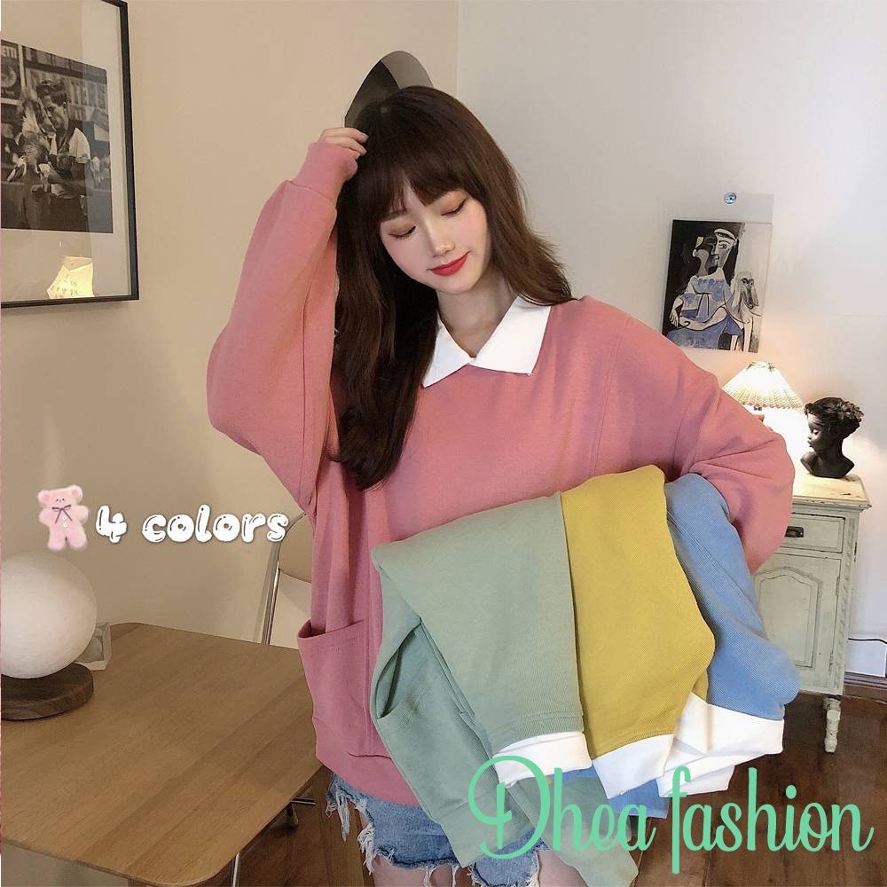 Sweater  Lutest Harijaku Korea Style | Sweater hoodie collared/kerah | Dhea Fashion