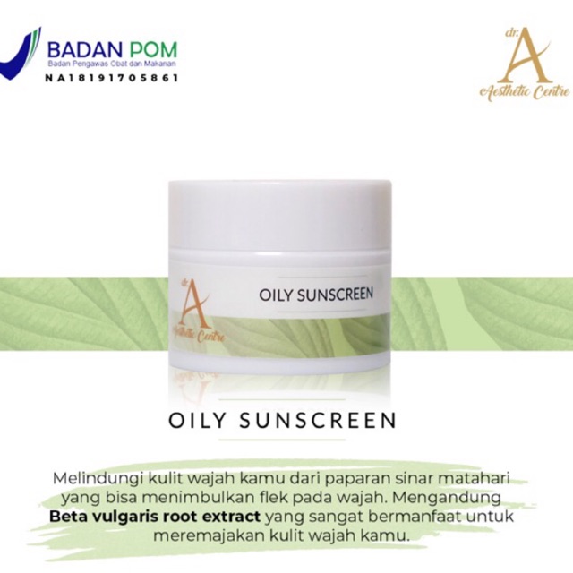 dr. A Sunscreen for Oily Skin Skincare BPOM