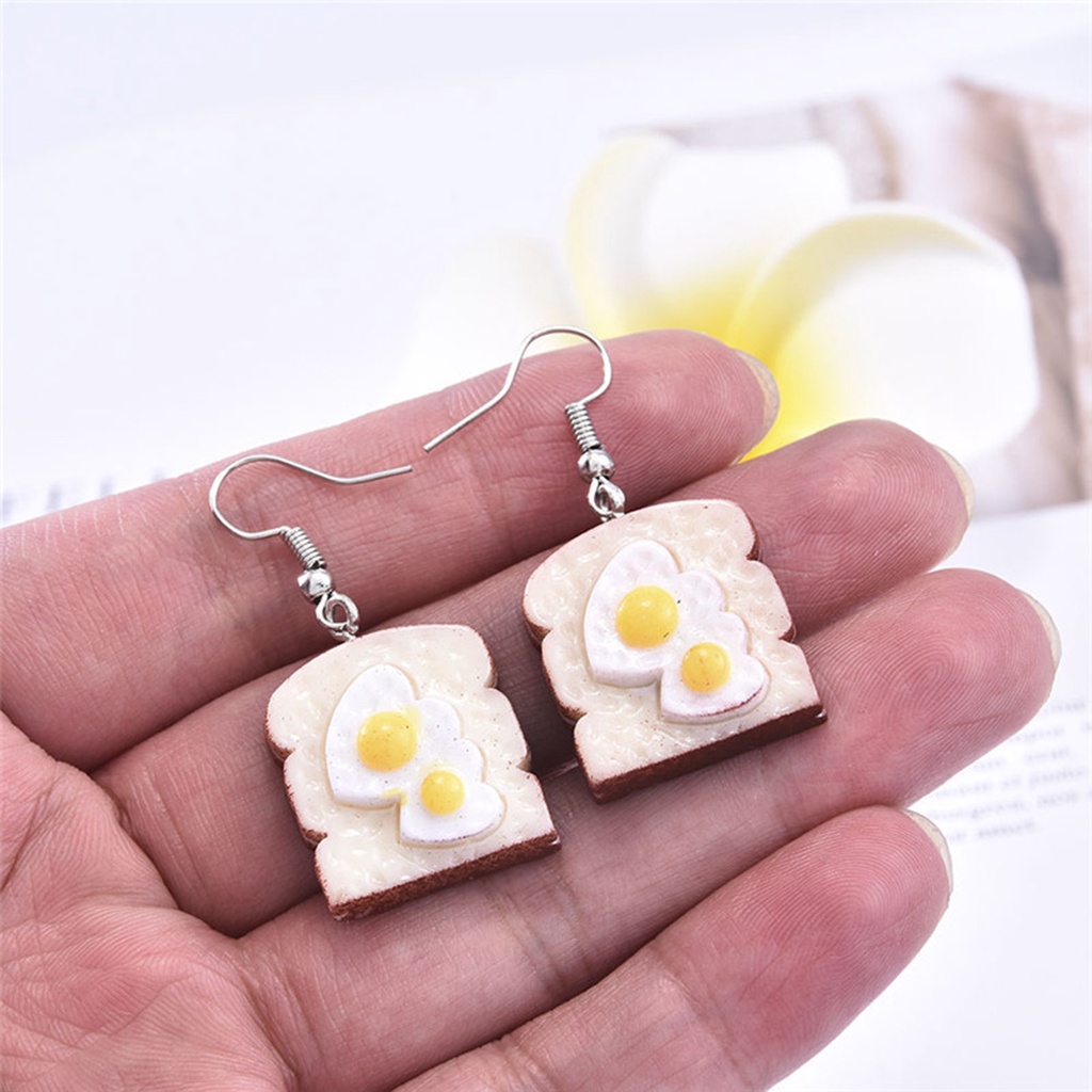 Hu Hu Hu Hu Hu Alat Bantu Pasang Kacamata♡ 1 Pasang Anting Kait Gantung Desain Roti Lucu Ringan Untuk Wanita