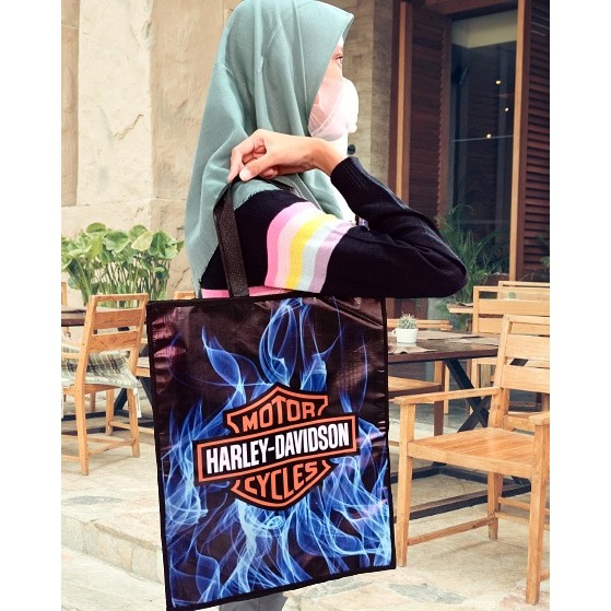 Tas Shopping Bag / Tas Harley Davidson Biru Flame Full Design Custom
