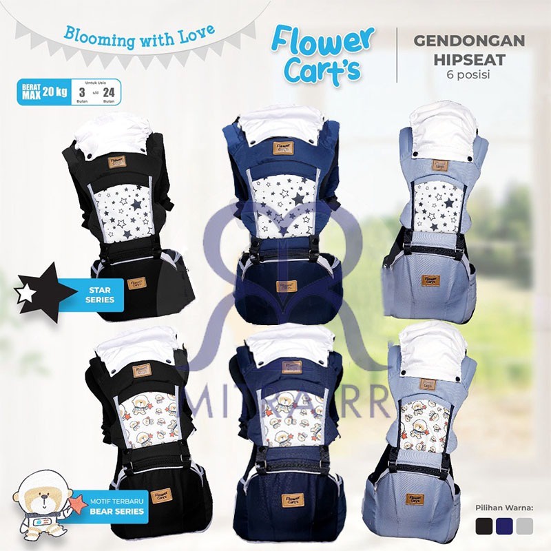 Hipseat Baby Carrier 6in1 Gendongan Bayi Depan 6 Posisi Flower Cart's | Happy Kids | Omiland