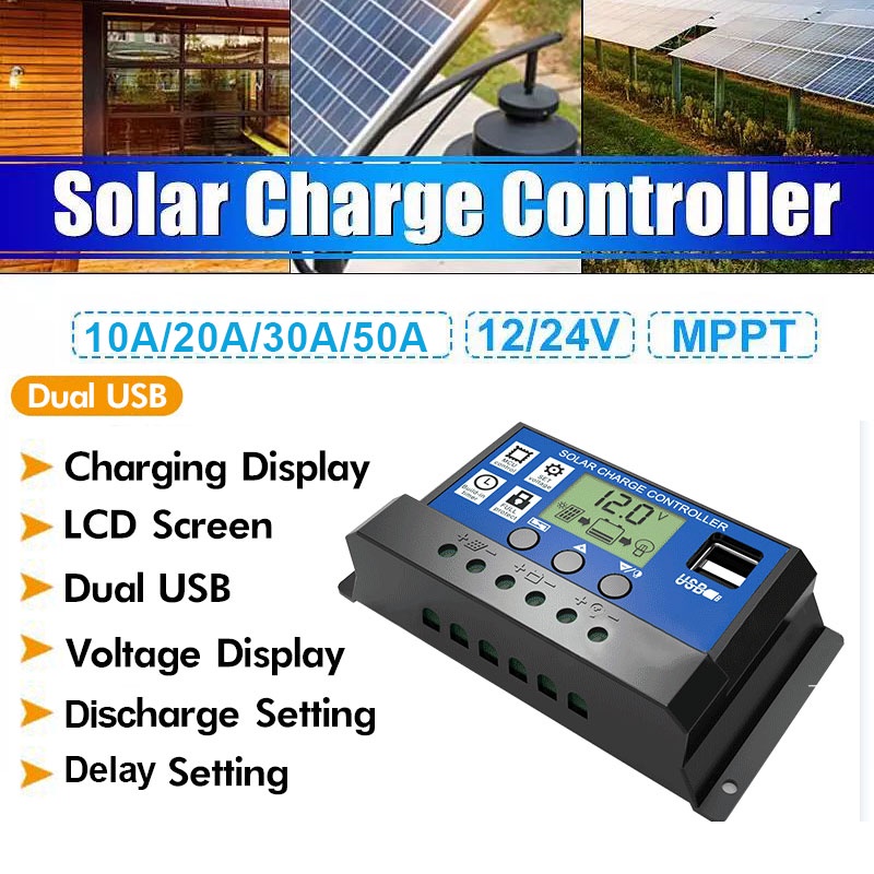 Solar Charge Controller LCD LED Display Solar Cell PWM 12V 24V 10A 20A 30A 50A USB Panel Surya Charge LCD