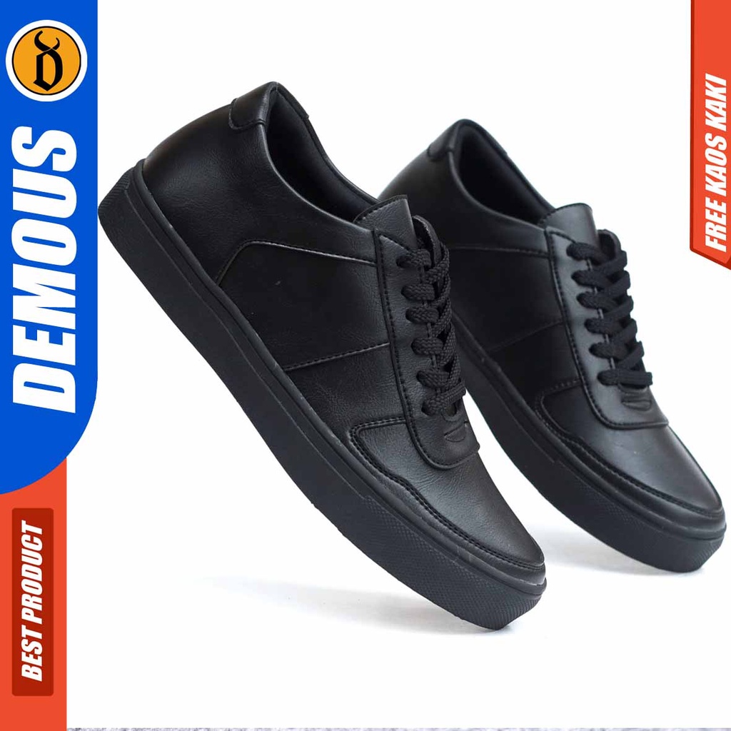 DEMOUS AUGT Sepatu Kasual Sneakers Casual Kulit Pu Hitam