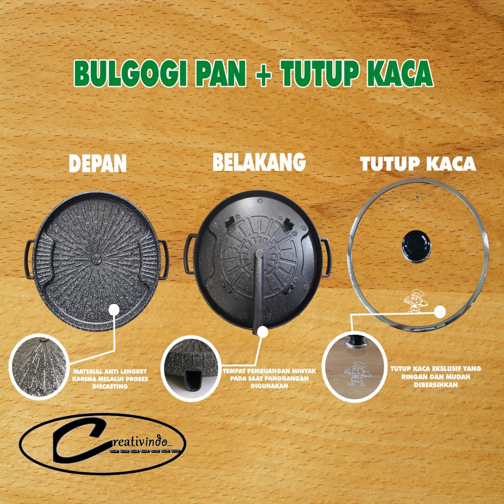 Bulgogi Pan 32cm Grill Marble Panggangan BBQ + Tutup Kaca - Bulgogi Pan Komplit - Panggangan BBQ 32cm